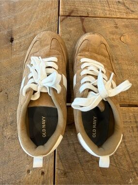 Old Navy Tan Suede Low-Top Sneakers with White Details
